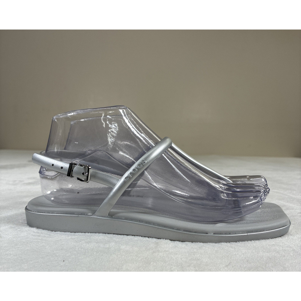 Crocs Miami T Strap Womens Sandals Size W6 Silver Thong Slingback Flat Charity - Picture 7 of 14